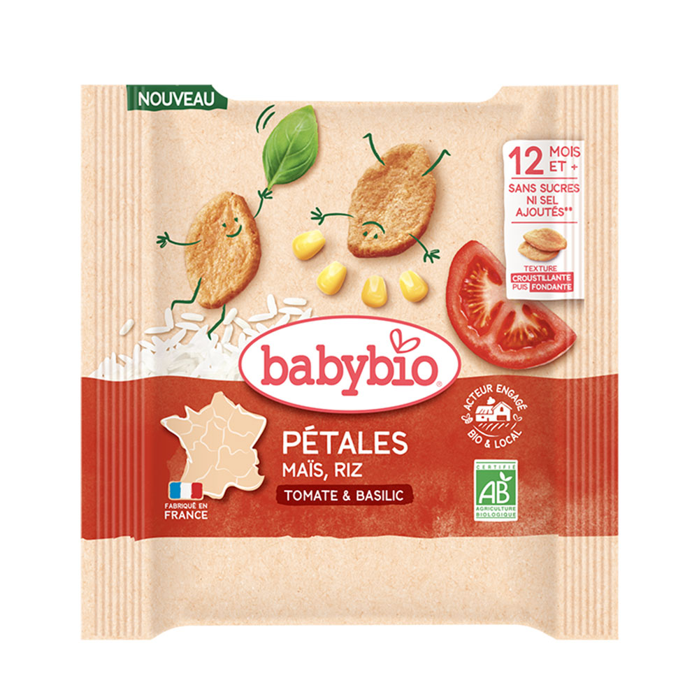 Babybio Tomate, basil and maize petals with rice and New-Aquitaine chickpeas suitable from 12 months 32 g