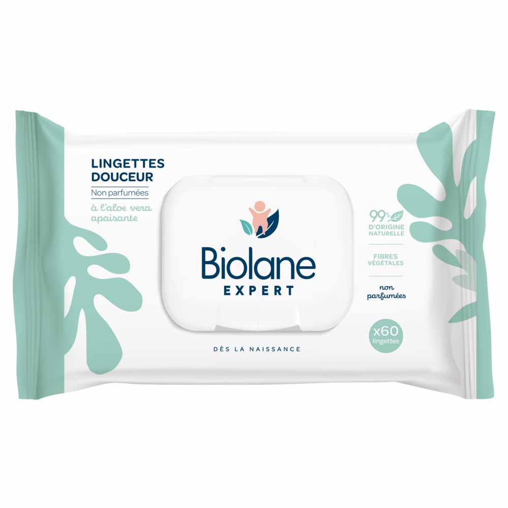 Biolane Expert Fragrance-free gentle wipes with soothing aloe vera x60