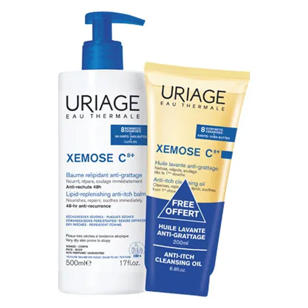 Uriage Xémose C8+ Soothing anti-scratch relipidating balm 500 ml + cleansing oil 200 ml for severely dry, atopic-prone skin