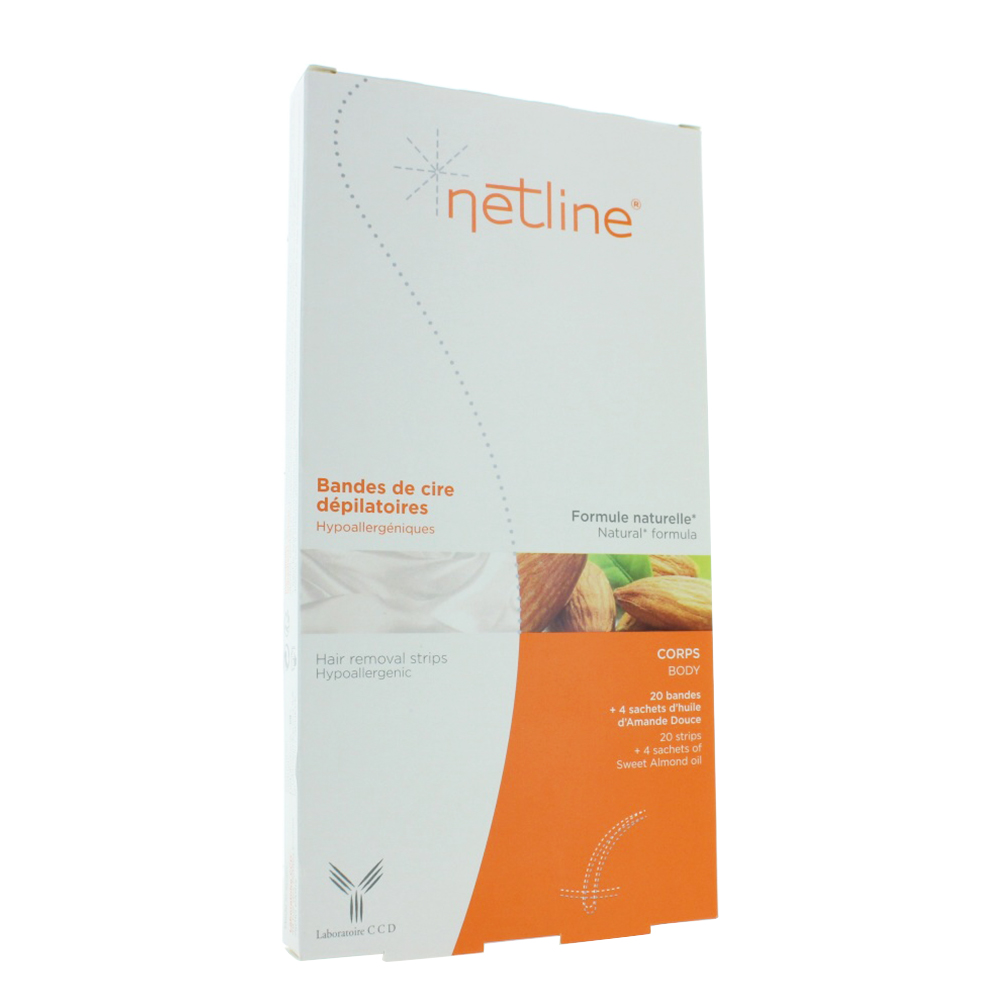 Netline Hair Removing Wax Strips 20 Strips + 4 Sweet Almond Oil Sachets