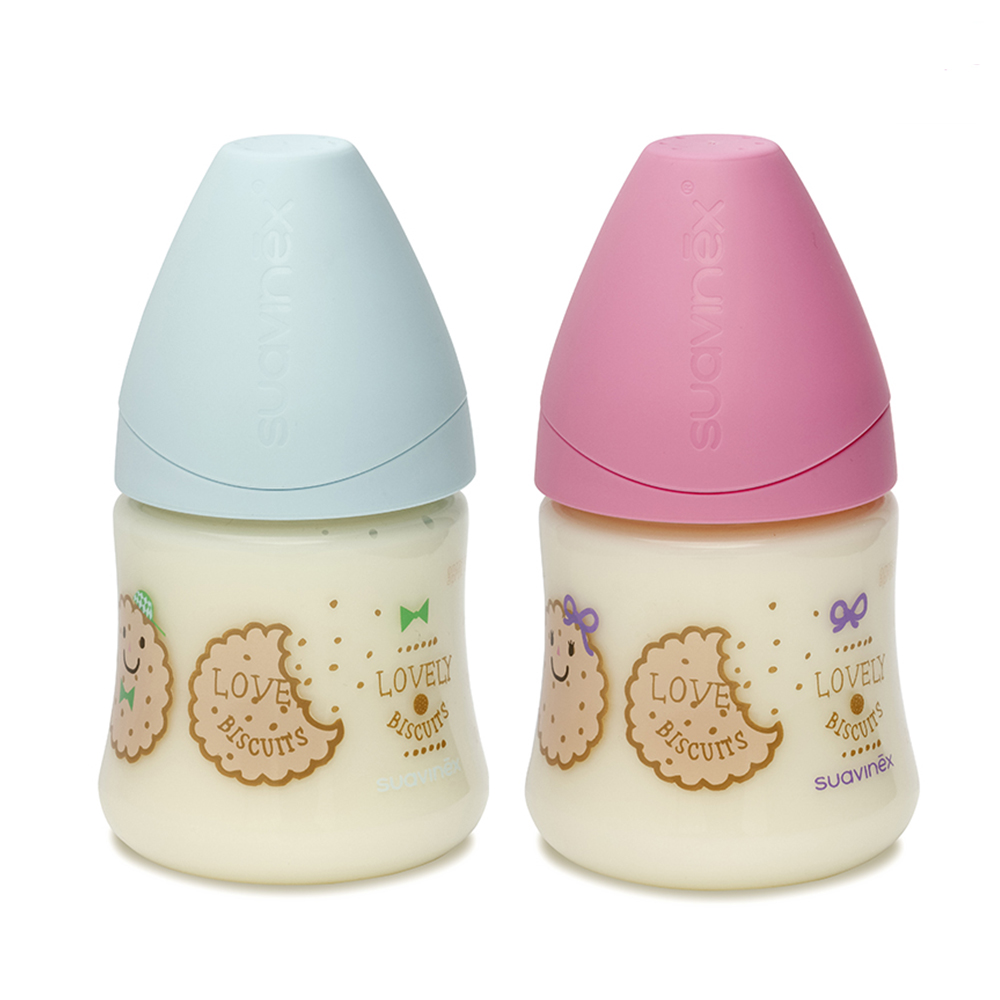 Suavinex Biberon Tetine Silicone Physiologique Lovely Biscuit 0-6 Mois 150ml