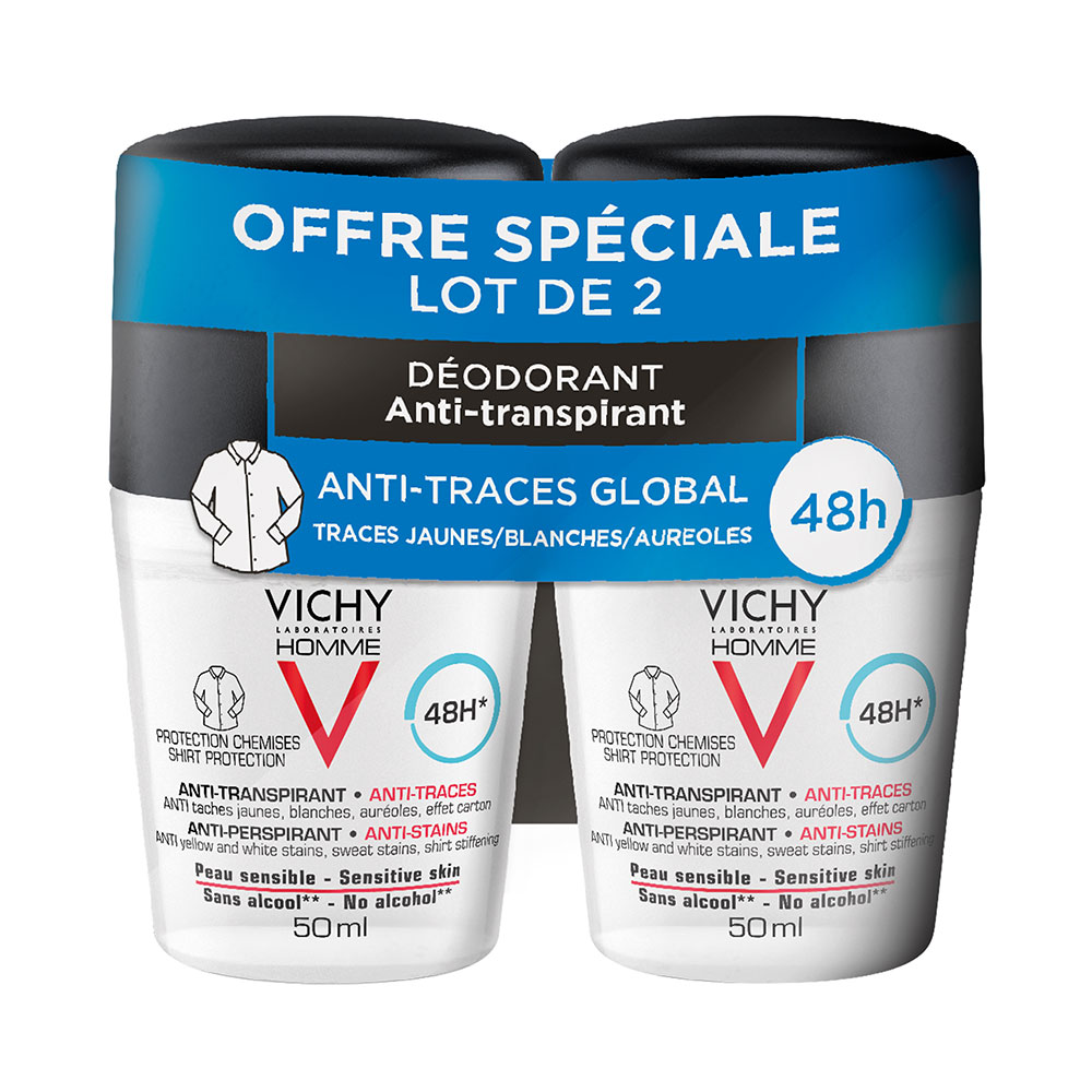 Vichy Man Anti Perspirant Roll On 48hr Anti-stains Roll-on 2x50ml