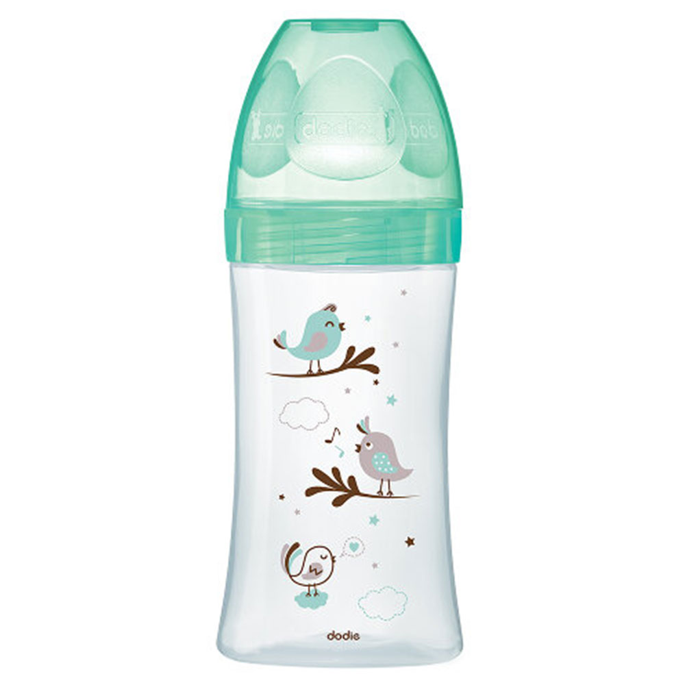 Dodie Glass Anti Colic Baby Bottle Flow 3 0 To 6 Months Green Birds 270ml