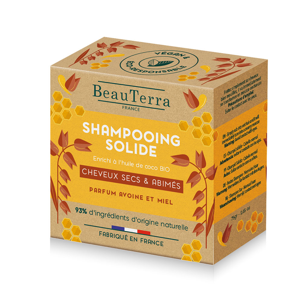 Beauterra Solid Shampoo for Dry & Damaged Hair Cheveux secs et abimes 75g
