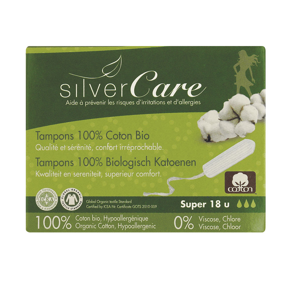 Silver Care Super organic cotton tampons Without applicator x18
