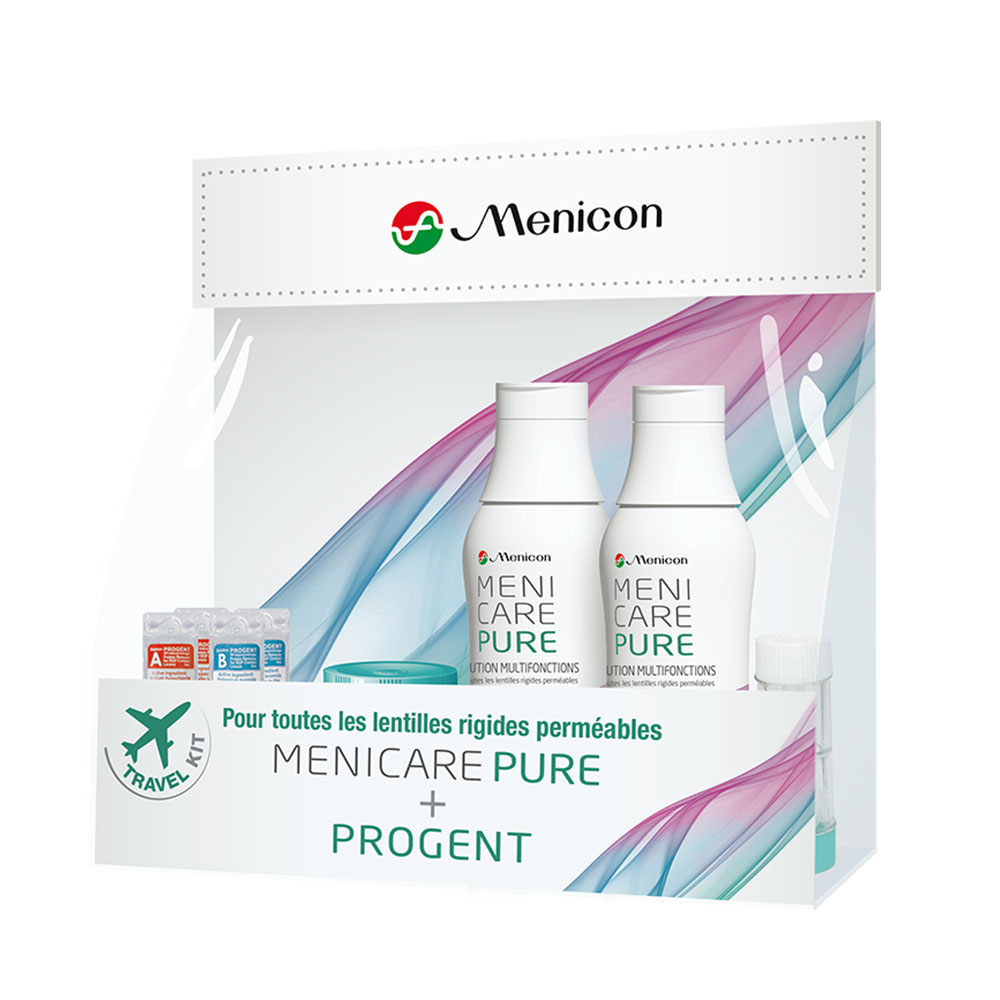 Menicon MeniCare Pure Travel Kit multifunction solution + Progent 2x70ml + 2 treatments + 2 cases