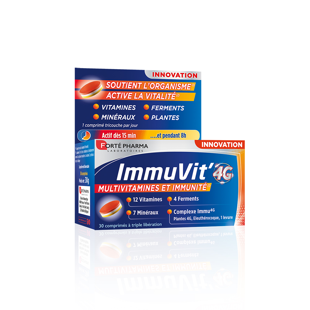 Forté Pharma ImmuVit'4G Adult immunity vitamins, minerals and fermented nutrients 30 tri-layer tablets
