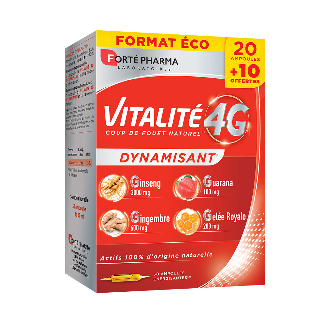Forté Pharma Vitalité 4G Natural Dynamisant boost with ginseng, ginger, royal jelly and guarana 20 + 10 free ampoules